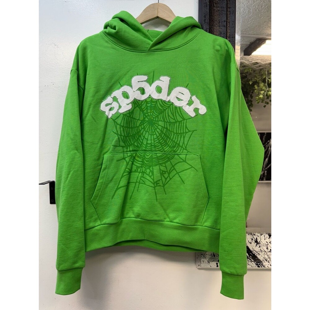 Sp5der faded green Rhinestone Hoodie with White logo NWOT SZ Medium